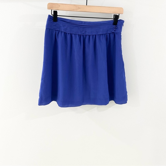 Loft Tuxedo Pleated Chiffon A Line Skirt Cobalt Blue Size 0 Petite - Picture 2 of 6